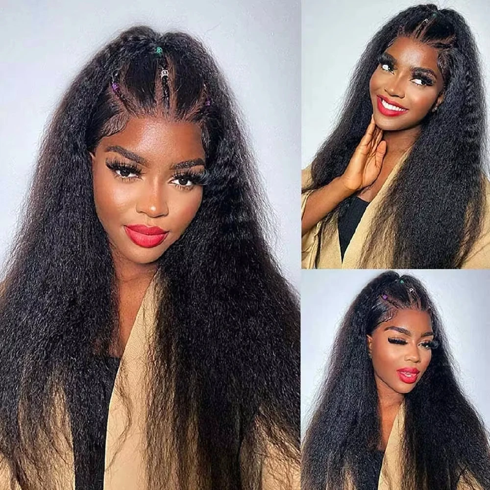 40 Inch Kinky Straight Human Hair Wigs 360 Lace Front Wig Invisible Strap HD Pre Plucked Brazilian Hair 360 Full Lace Wig For Women