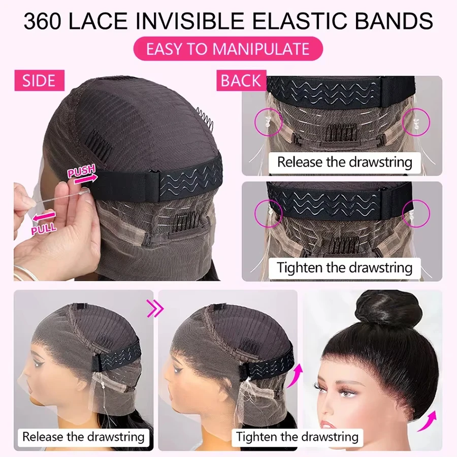 40 Inch Kinky Straight Human Hair Wigs 360 Lace Front Wig Invisible Strap HD Pre Plucked Brazilian Hair 360 Full Lace Wig For Women