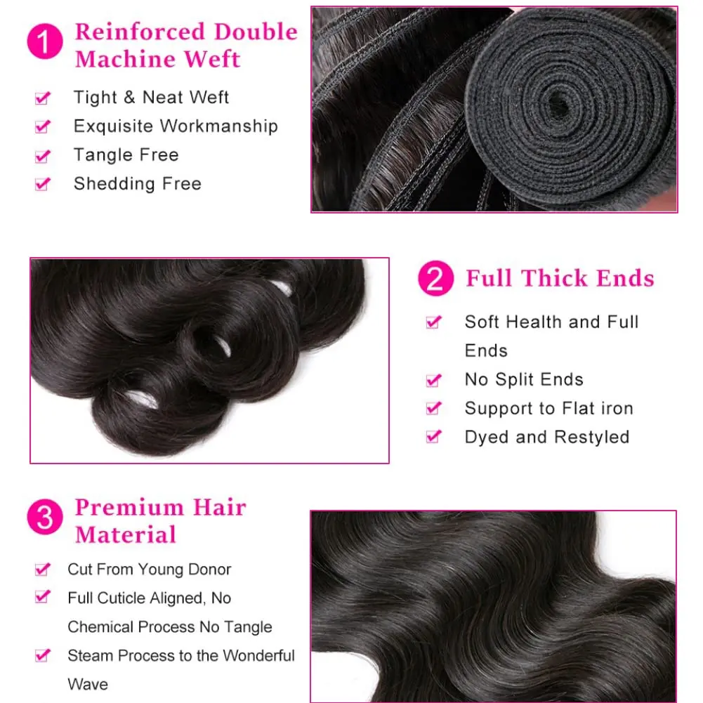 Body Wave Human Hair Bundles With 4X4 Swiss Lace Closure Brazilian Raw Hair Extensions Bundles 100% Human Hair 2-5 Days Delivery