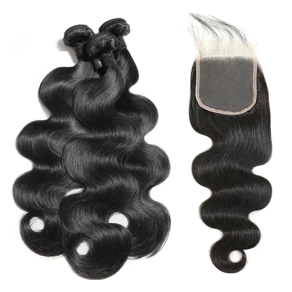 Body Wave Human Hair Bundles With 4X4 Swiss Lace Closure Brazilian Raw Hair Extensions Bundles 100% Human Hair 2-5 Days Delivery