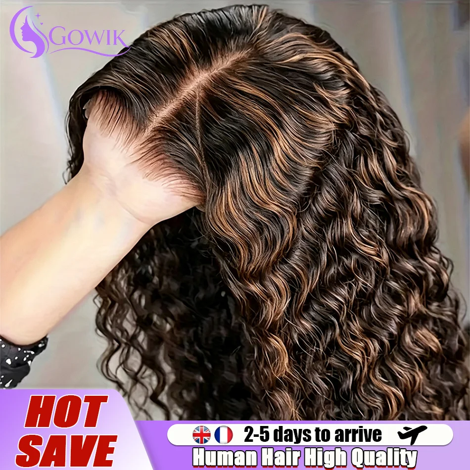 P1B/30 Highlight Honey Brown Curly Lace Front Human Hair Wigs 30 Inch 5x5 Ombre Colored Deep Wave Glueless Lace Frontal Wigs For Women 