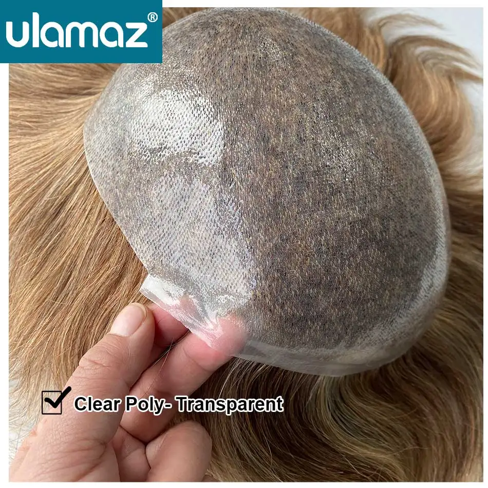 Highlight Blond Hair 0.08mm Skin Male Hair Prosthesis Knot PU Toupee Hair Men Colored Hair System Men's Wig Human Hair Male Wigs