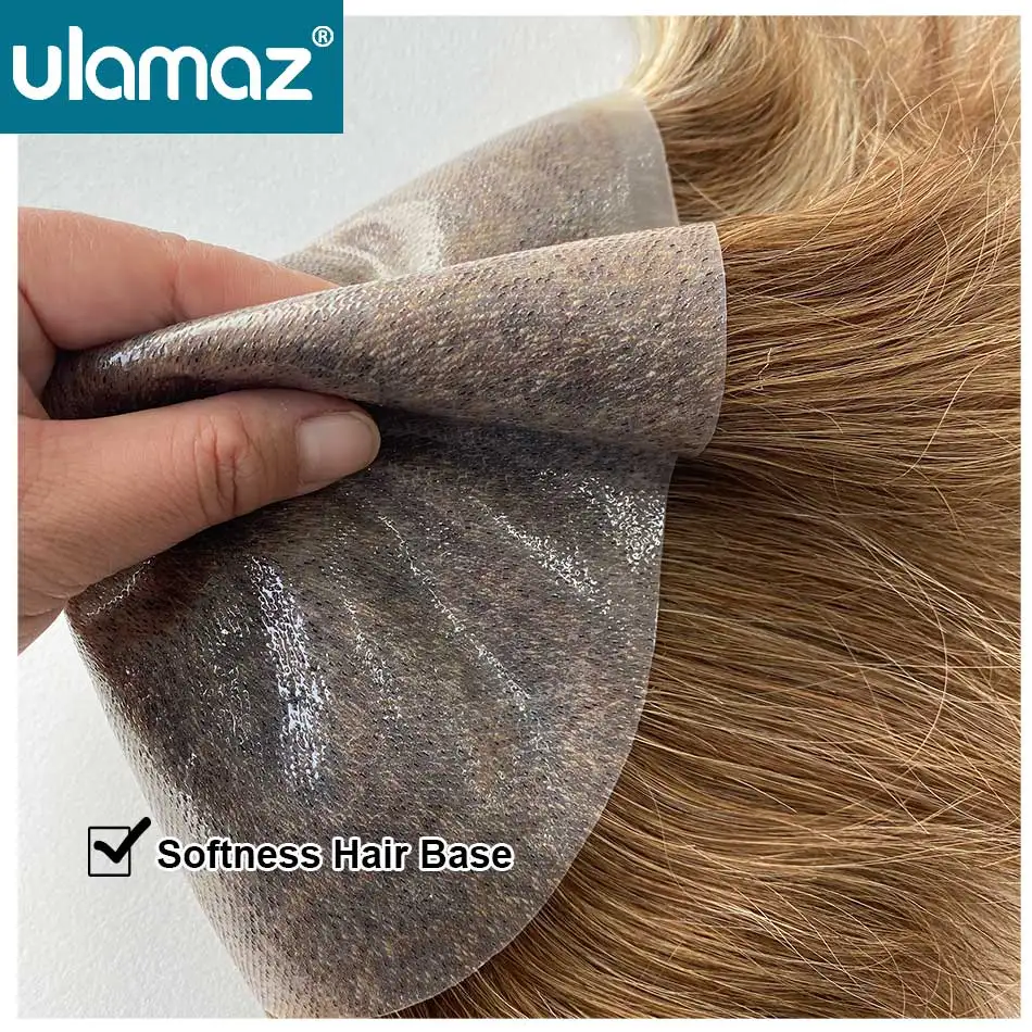 Highlight Blond Hair 0.08mm Skin Male Hair Prosthesis Knot PU Toupee Hair Men Colored Hair System Men's Wig Human Hair Male Wigs