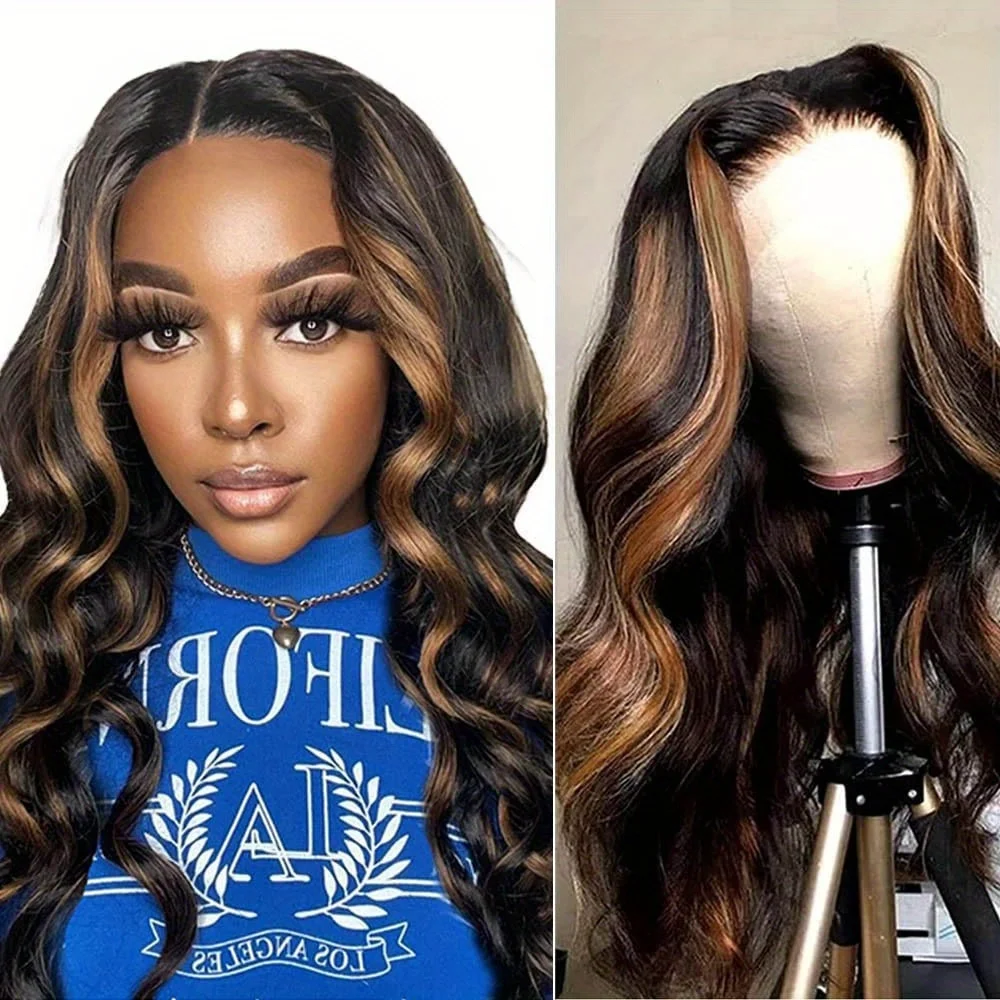 1B/30 Highlight Lace Front Wig Real Human Hair HD Transparent Lace Pre Plucked Natural Hairline Body Wave Virgin Remy Bleached Knots Glueless Design 16-38 Inch Ombre Colored Wig For Black Women Daily & Party Styling