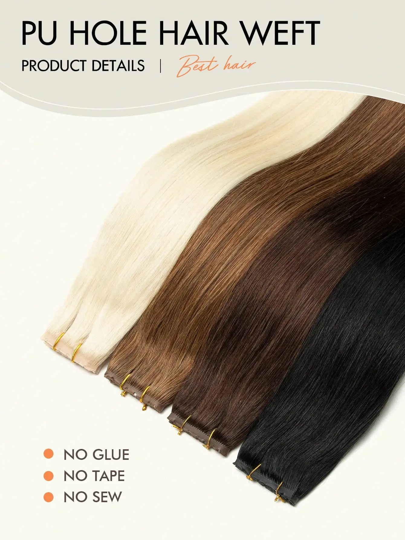 16inch Butterfly Weft Hair Extensions Human Hair Glueless OVO Pu Hole Genius Hand Tied Invisible DIY Double Weft Hair Extensions