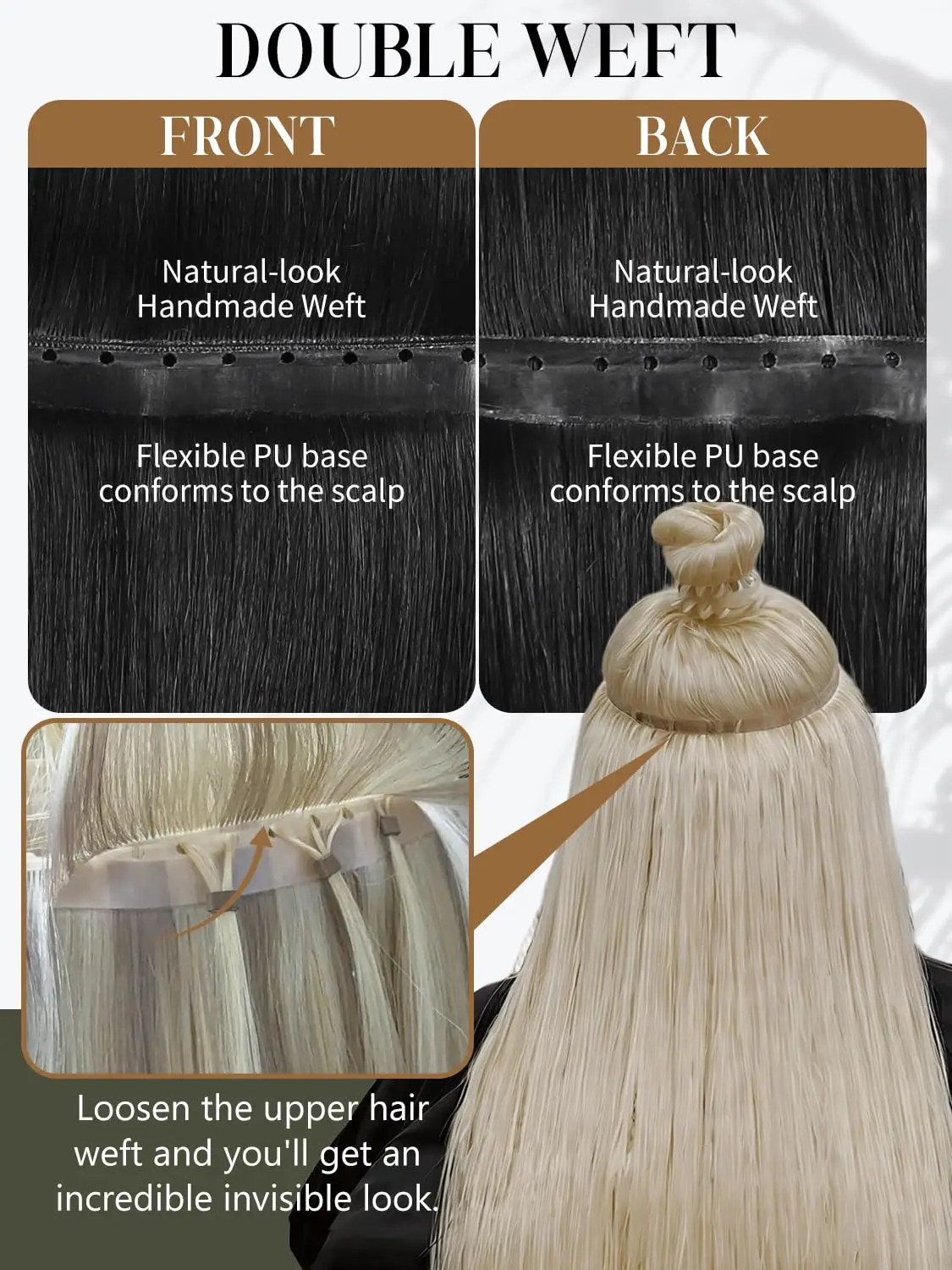 16inch Butterfly Weft Hair Extensions Human Hair Glueless OVO Pu Hole Genius Hand Tied Invisible DIY Double Weft Hair Extensions