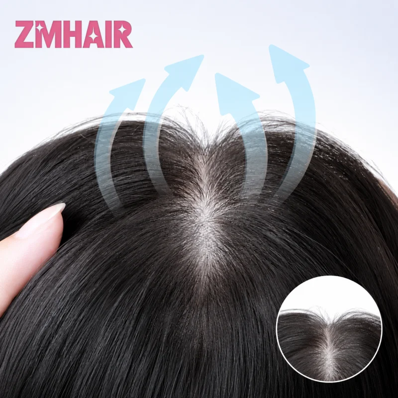 Brown Straight Hair Topper For Women Skin Silk Base Virgin Human Hair Piece Cover Breathable Silk Top Toupee with Clips in