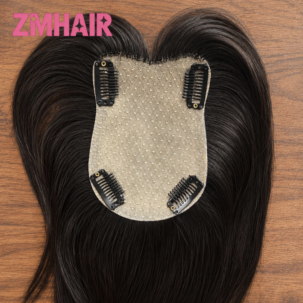 Brown Straight Hair Topper For Women Skin Silk Base Virgin Human Hair Piece Cover Breathable Silk Top Toupee with Clips in