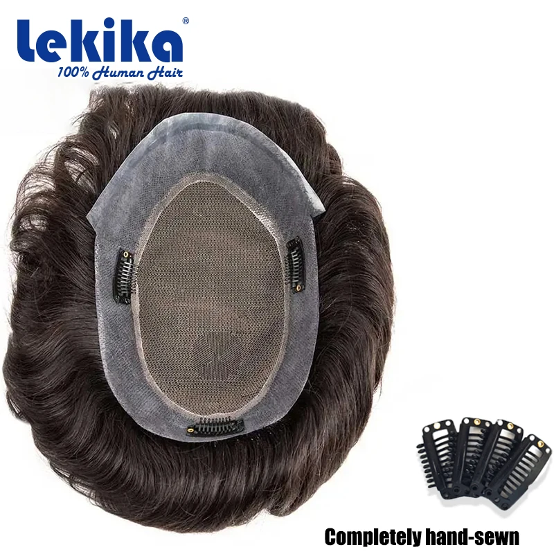 With Clips-Australia Toupee 0.08mm Soft PU Human Hair Wigs French Lace Hair System Remy Human Hair 6'' Wigs For Men