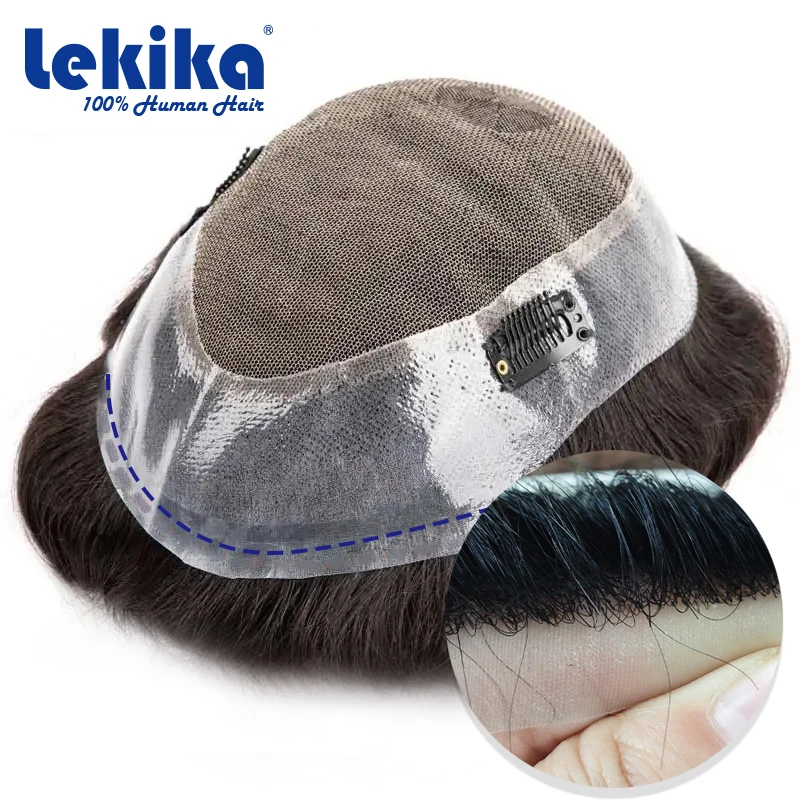 With Clips-Australia Toupee 0.08mm Soft PU Human Hair Wigs French Lace Hair System Remy Human Hair 6'' Wigs For Men
