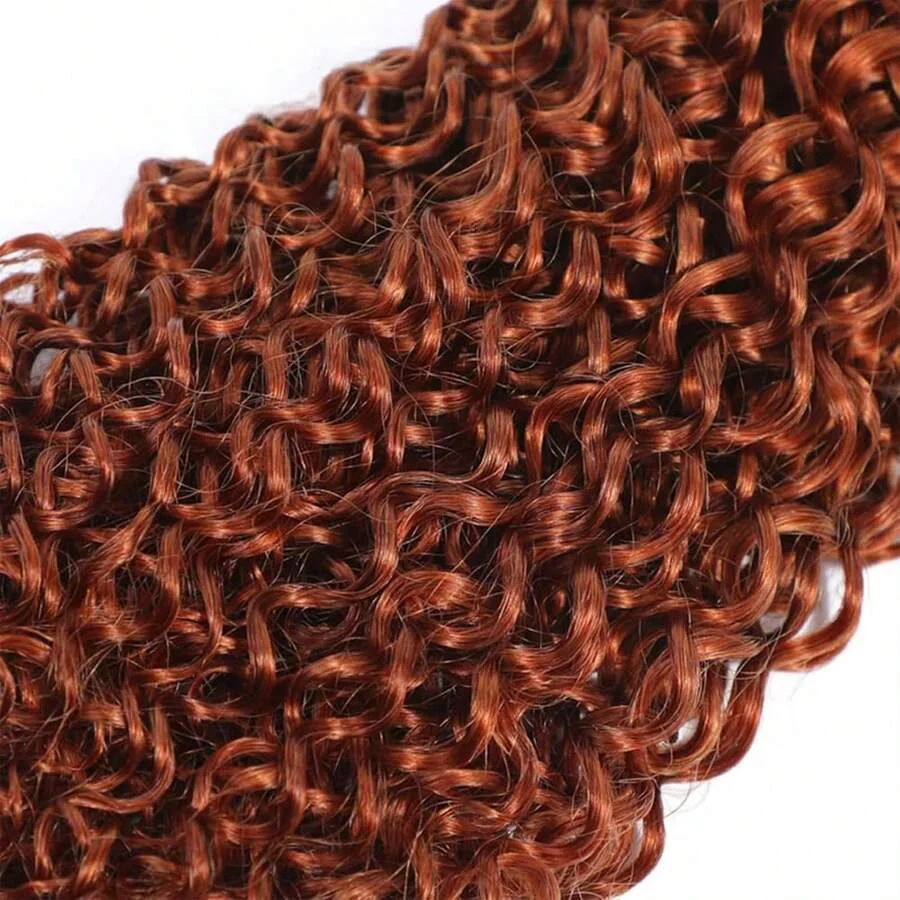 Bling Hair #33 Reddish Brown Color Burmese Curly Feather Crochet Human Hair Extensions 50g Pre-Separated Invisible Miracle Knots Feather Crochet Human Hair Extensions For Women