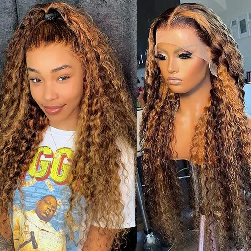 4/27 Colored Highlight Deep Wave Ombre 13x6 Lace Front Human Hair Wigs Water Wave 13x4 Lace Frontal Wig Brazilian Remy Hair