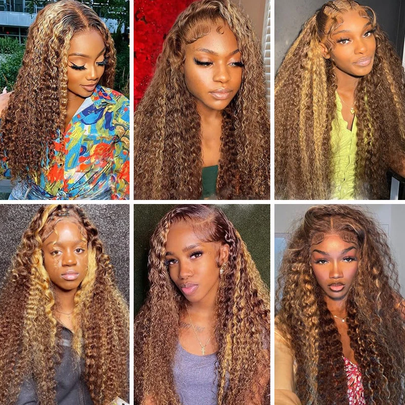 4/27 Colored Highlight Deep Wave Ombre 13x6 Lace Front Human Hair Wigs Water Wave 13x4 Lace Frontal Wig Brazilian Remy Hair