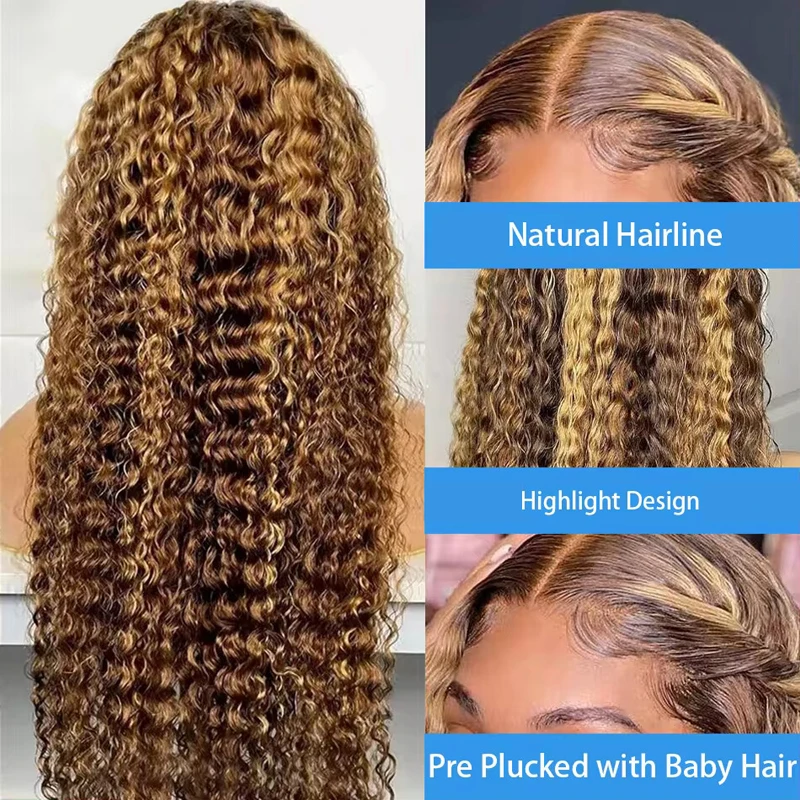 4/27 Colored Highlight Deep Wave Ombre 13x6 Lace Front Human Hair Wigs Water Wave 13x4 Lace Frontal Wig Brazilian Remy Hair