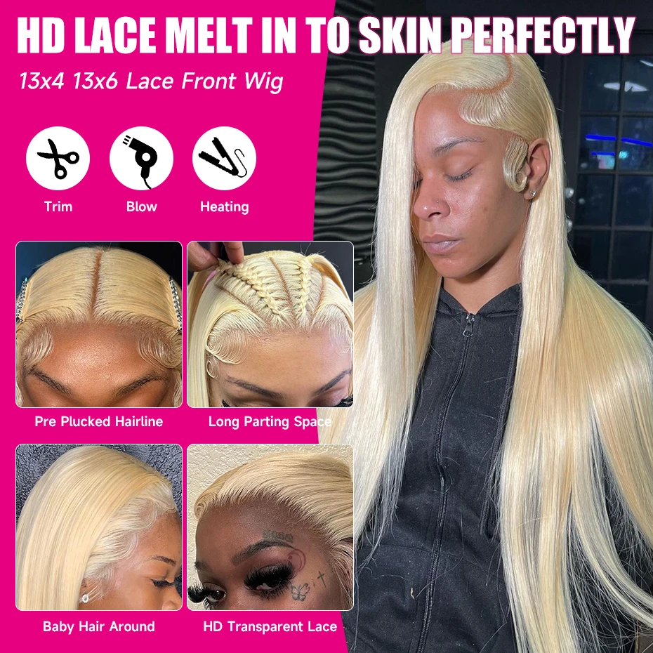 613 13x6 Hd Lace Frontal Wig Human Hair 200% Density Blonde Wig Straight Lace Front Human Hair Wig Pre Plucked 13x4 Lace Front Wigs For Women 38 40 42 inch