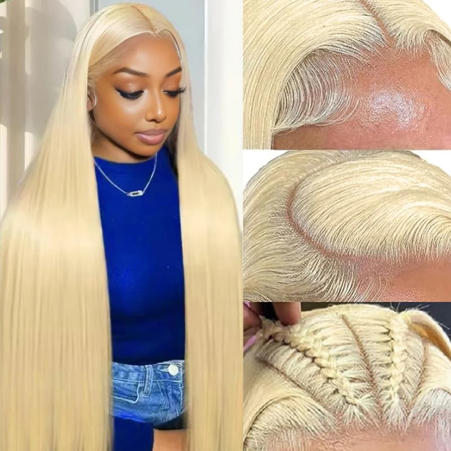 613 13x6 Hd Lace Frontal Wig Human Hair 200% Density Blonde Wig Straight Lace Front Human Hair Wig Pre Plucked 13x4 Lace Front Wigs For Women 38 40 42 inch
