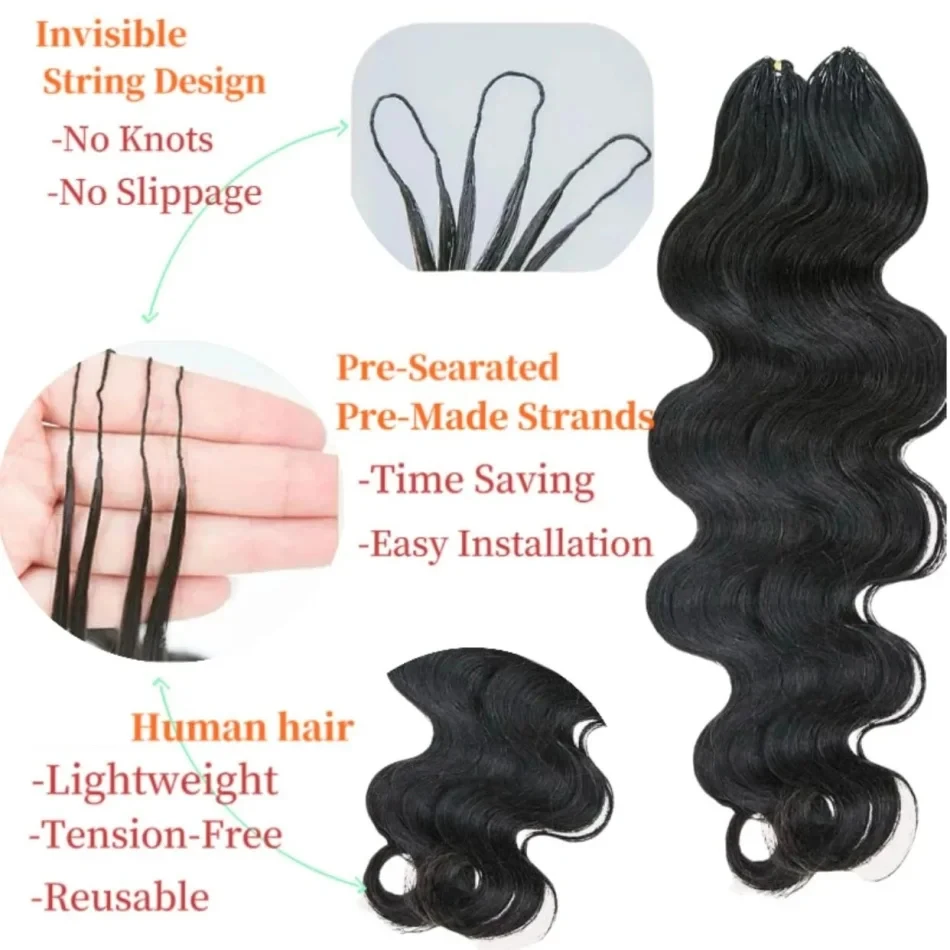 Body Wave Crochet Human Hair 12A Pre-Separated Knotless Crochet Virgin Feather Hair Extensions Human Afro Hair For Women