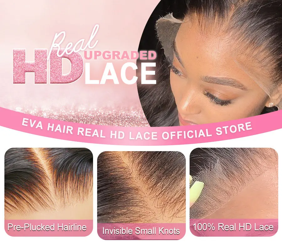 Eva Hair 13x4 HD Lace Frontal Closure Straight & Body Wave 100% Human Hair Invisible Real HD Lace Frontal Only Melt Skins Pre Plucked 5x5 HD Lace Closures Deep Parting 2x6 HD Lace Closure Natural Black
