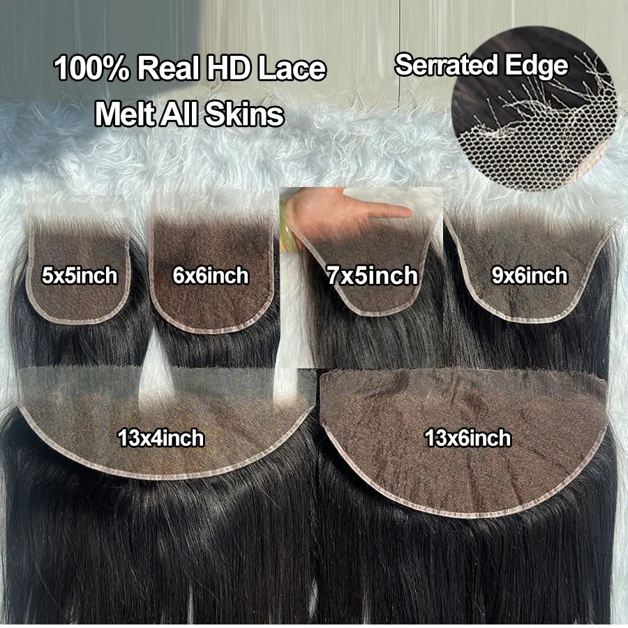 Eva Hair 13x4 HD Lace Frontal Closure Straight & Body Wave 100% Human Hair Invisible Real HD Lace Frontal Only Melt Skins Pre Plucked 5x5 HD Lace Closures Deep Parting 2x6 HD Lace Closure Natural Black