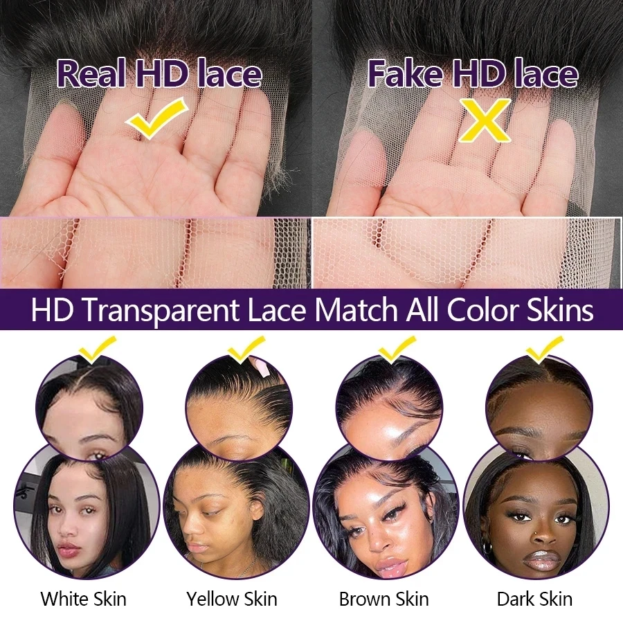 Eva Hair 13x4 HD Lace Frontal Closure Straight & Body Wave 100% Human Hair Invisible Real HD Lace Frontal Only Melt Skins Pre Plucked 5x5 HD Lace Closures Deep Parting 2x6 HD Lace Closure Natural Black
