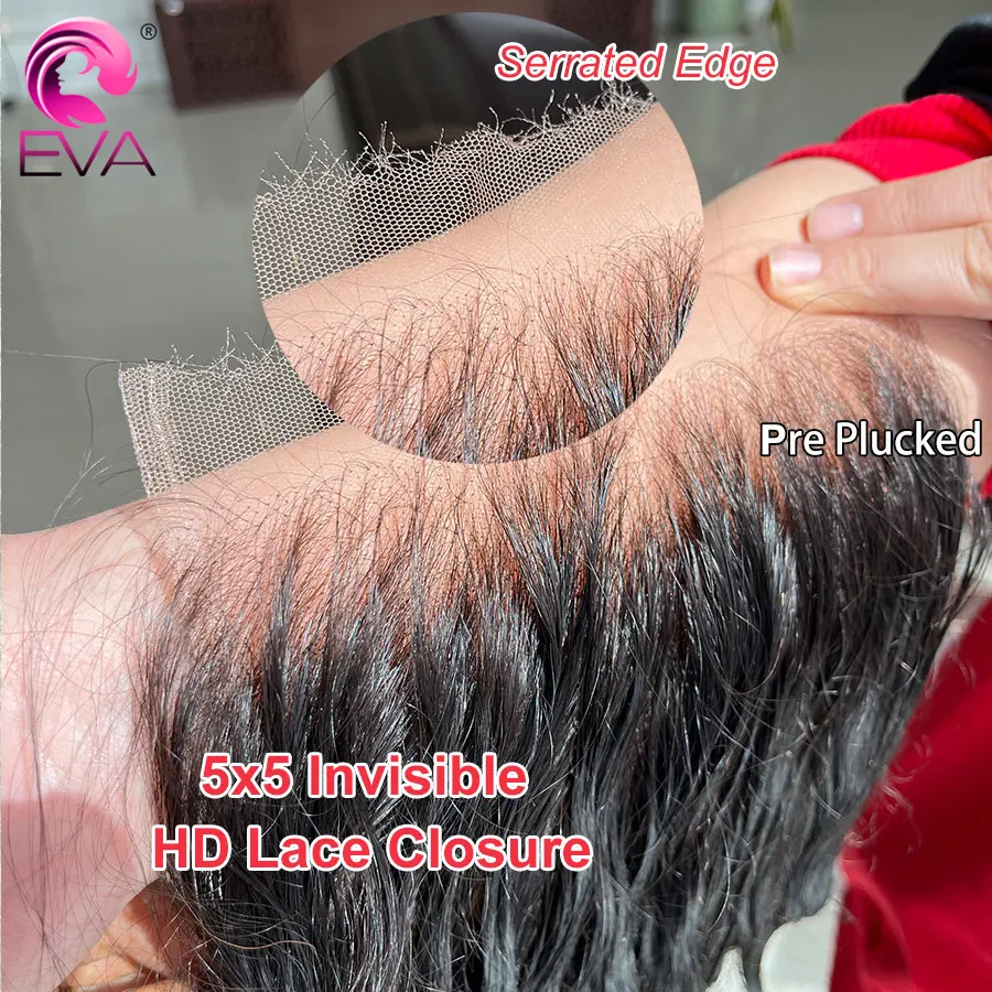Eva Hair 13x4 HD Lace Frontal Closure Straight & Body Wave 100% Human Hair Invisible Real HD Lace Frontal Only Melt Skins Pre Plucked 5x5 HD Lace Closures Deep Parting 2x6 HD Lace Closure Natural Black