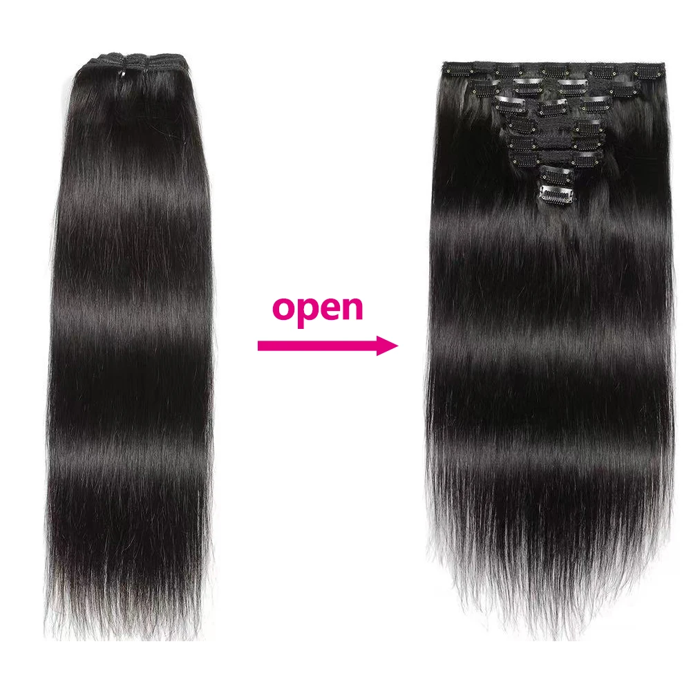 High Quality Clip In Hair Extensions Long Straight Invisible Seamless Hair Pieces 100% Human Hair Looking Hair Additions For Thickening And Lengthening Sleek Manageable Perfect for Daily Use 3 Days Fast Delivery