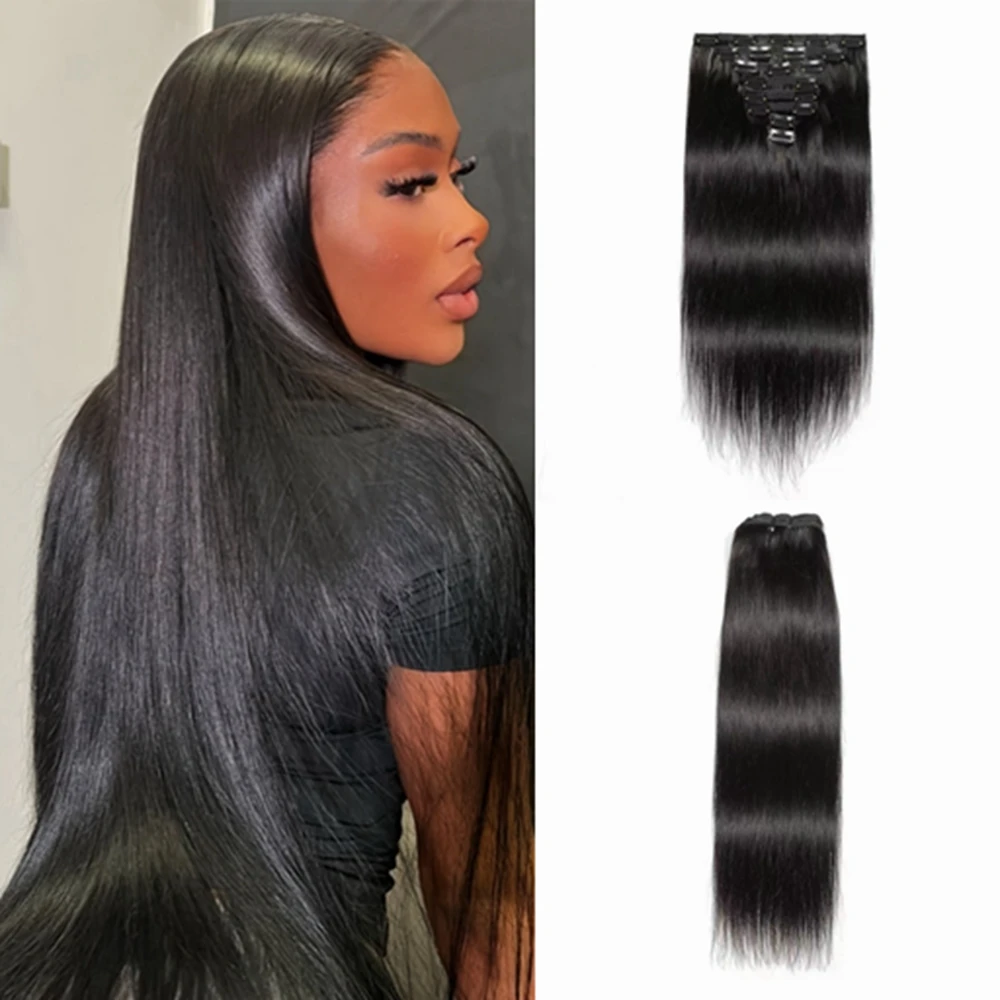 High Quality Clip In Hair Extensions Long Straight Invisible Seamless Hair Pieces 100% Human Hair Looking Hair Additions For Thickening And Lengthening Sleek Manageable Perfect for Daily Use 3 Days Fast Delivery