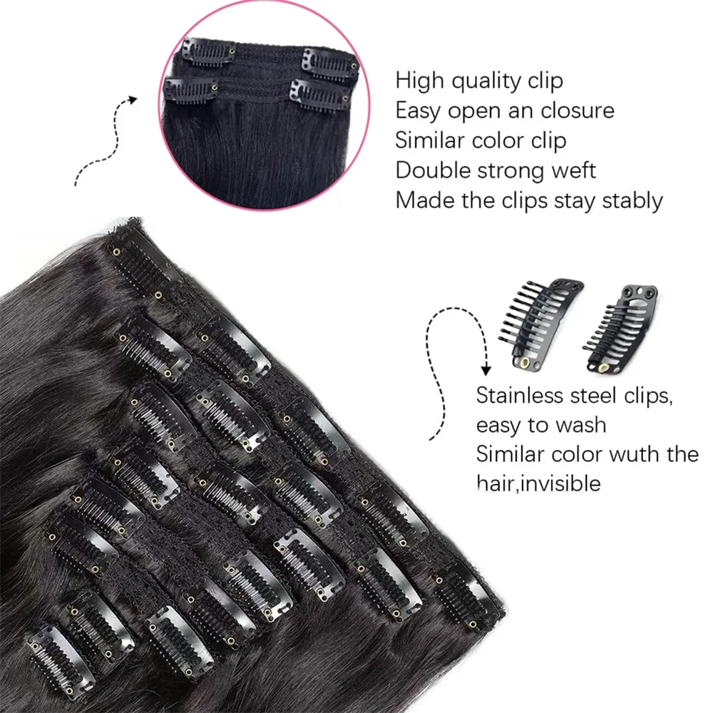 High Quality Clip In Hair Extensions Long Straight Invisible Seamless Hair Pieces 100% Human Hair Looking Hair Additions For Thickening And Lengthening Sleek Manageable Perfect for Daily Use 3 Days Fast Delivery