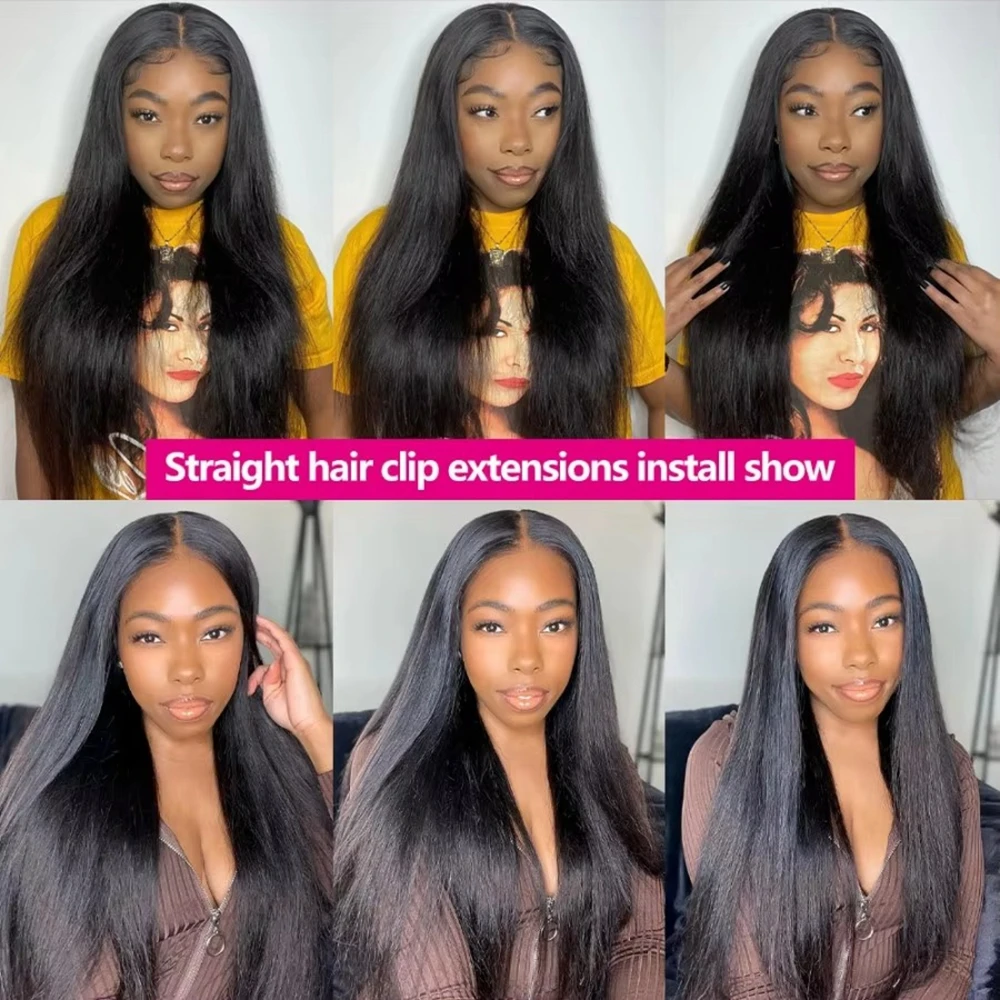 High Quality Clip In Hair Extensions Long Straight Invisible Seamless Hair Pieces 100% Human Hair Looking Hair Additions For Thickening And Lengthening Sleek Manageable Perfect for Daily Use 3 Days Fast Delivery