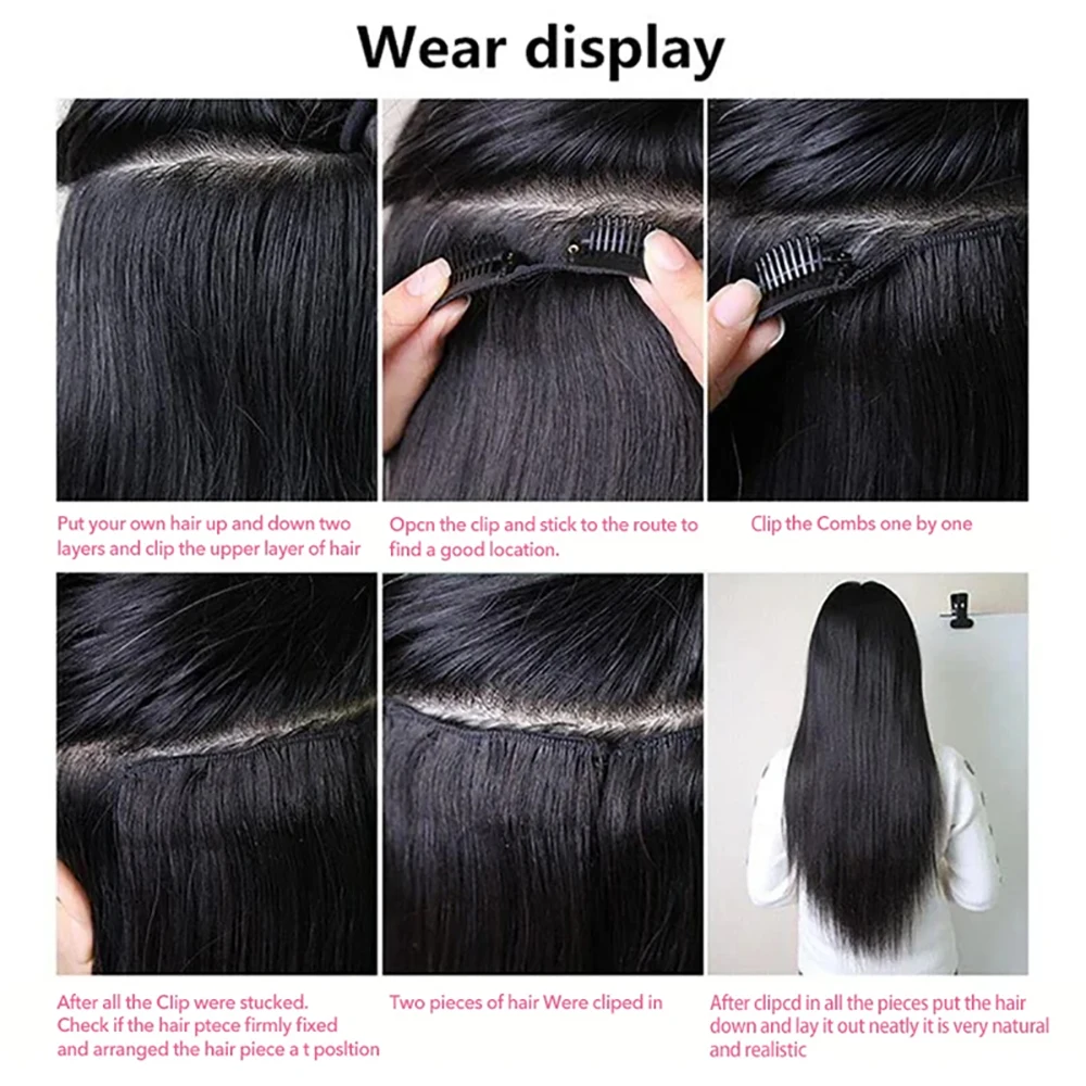 High Quality Clip In Hair Extensions Long Straight Invisible Seamless Hair Pieces 100% Human Hair Looking Hair Additions For Thickening And Lengthening Sleek Manageable Perfect for Daily Use 3 Days Fast Delivery