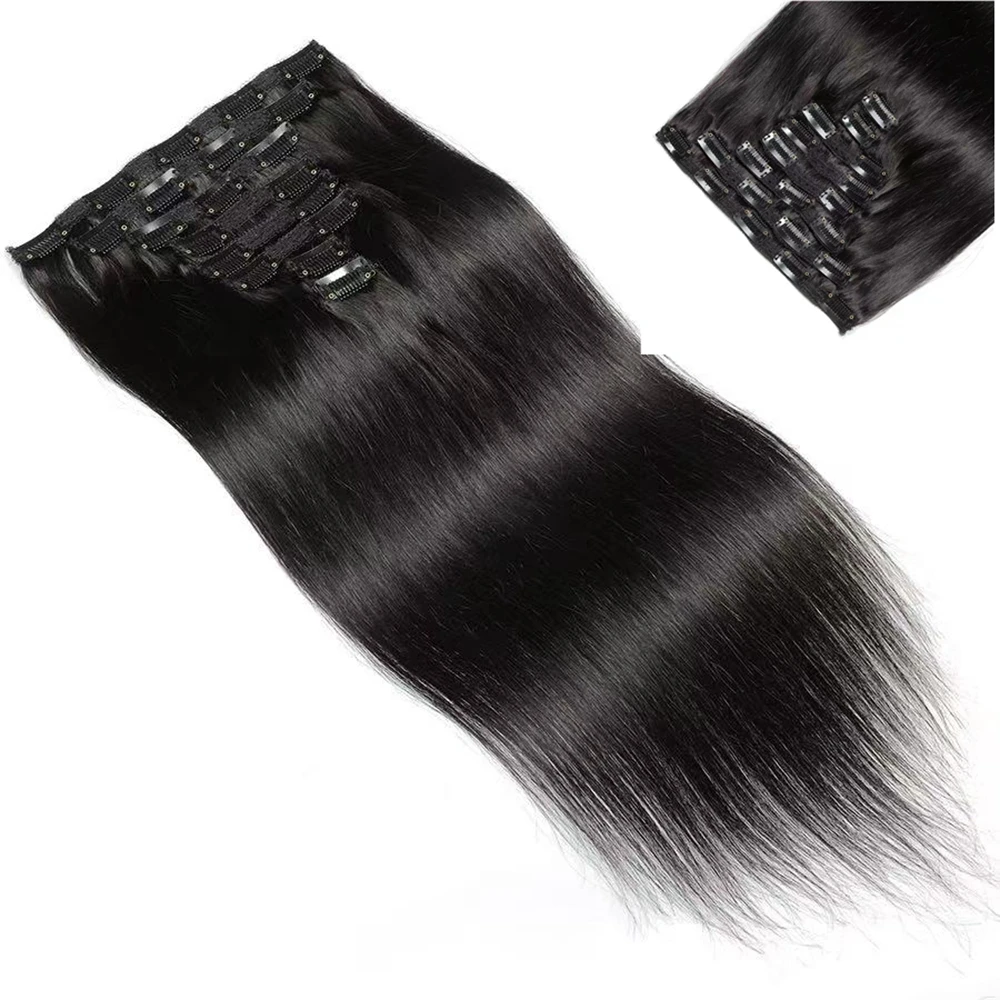 High Quality Clip In Hair Extensions Long Straight Invisible Seamless Hair Pieces 100% Human Hair Looking Hair Additions For Thickening And Lengthening Sleek Manageable Perfect for Daily Use 3 Days Fast Delivery
