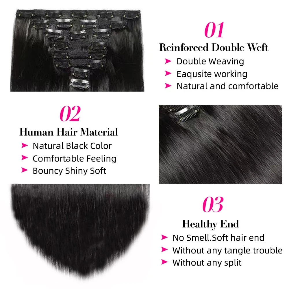 High Quality Clip In Hair Extensions Long Straight Invisible Seamless Hair Pieces 100% Human Hair Looking Hair Additions For Thickening And Lengthening Sleek Manageable Perfect for Daily Use 3 Days Fast Delivery