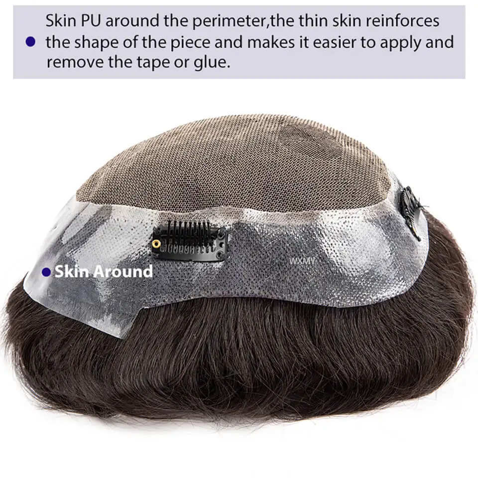 Australia Toupee With Clips Male Hair Prosthesis French Lace & Pu Base Clip-On Men's Wigs Replacement Natural Human Hair Systems