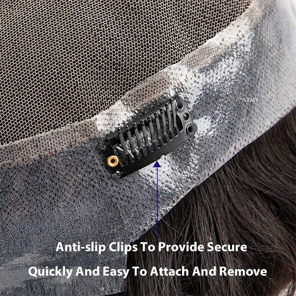 Australia Toupee With Clips Male Hair Prosthesis French Lace & Pu Base Clip-On Men's Wigs Replacement Natural Human Hair Systems