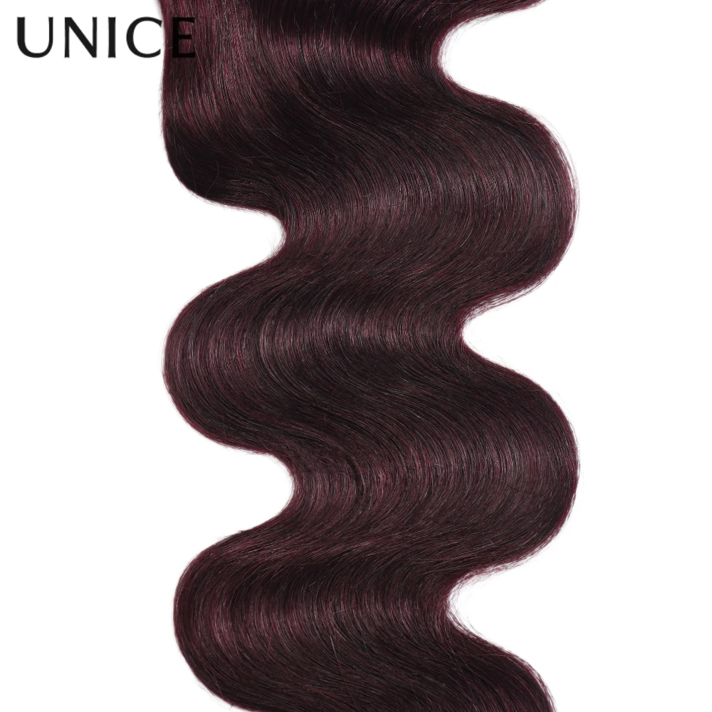UNICE Hair Black Cherry Body Wave Human Hair 2/3/4 Bundles With 4x4 Lace Closure