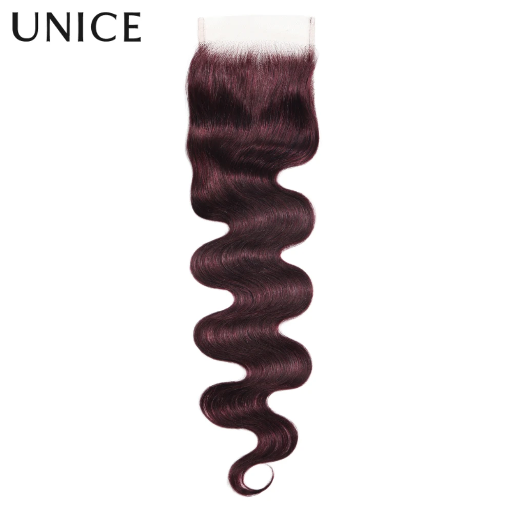 UNICE Hair Black Cherry Body Wave Human Hair 2/3/4 Bundles With 4x4 Lace Closure