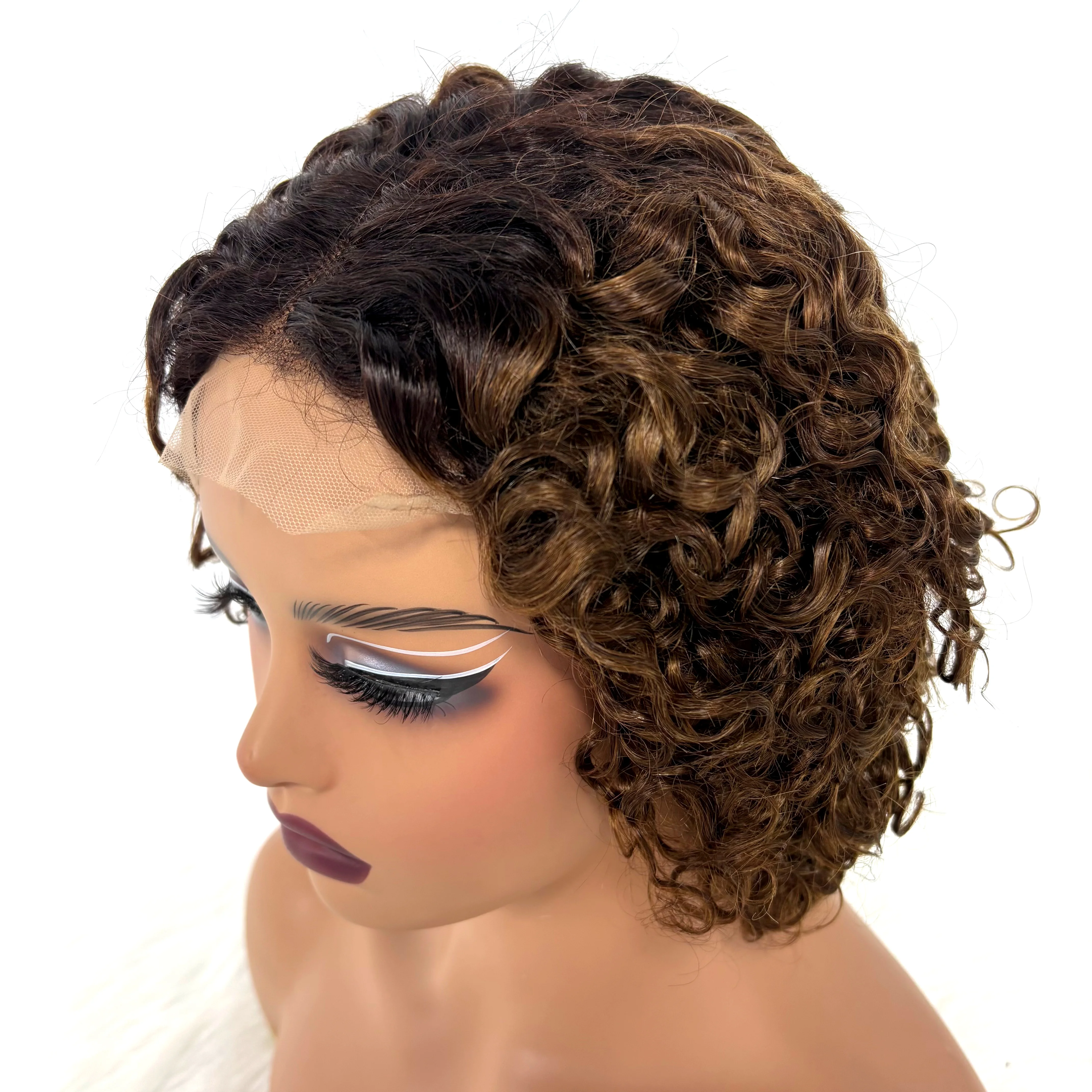 12Inch Colored Kinky Curly Bob Wig Human Hair Wigs 280% 5x5 Transparent Lace Closure Jerry Curly Hair Wigs For Black Women