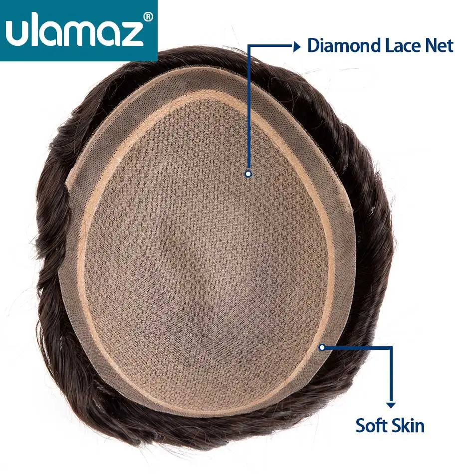 Most Durable Men's Wigs Silk Base Male Hair Prosthesis Natural Scalp Hair System For Man Diamond Lace PU Wigs Toupee Human Hair