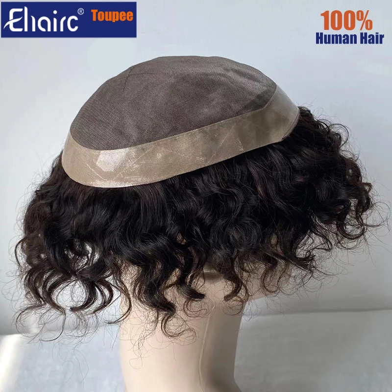 Curly Brown Color Men's Wig Male Hair Prosthesis Mono Hair Wigs For Men Durable Men's Wigs 100% Human Hair Prosthesis for Men