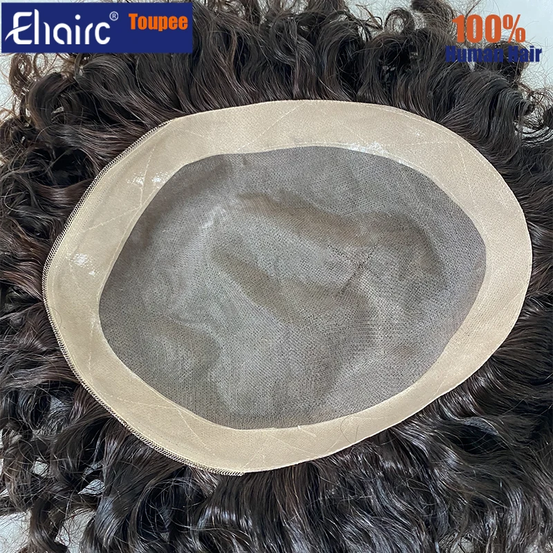 Curly Brown Color Men's Wig Male Hair Prosthesis Mono Hair Wigs For Men Durable Men's Wigs 100% Human Hair Prosthesis for Men