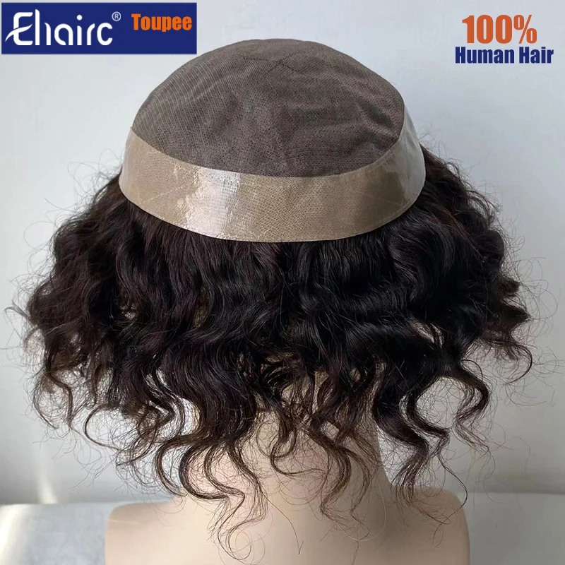 Curly Brown Color Men's Wig Male Hair Prosthesis Mono Hair Wigs For Men Durable Men's Wigs 100% Human Hair Prosthesis for Men