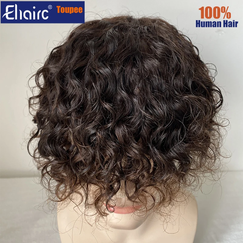 Curly Brown Color Men's Wig Male Hair Prosthesis Mono Hair Wigs For Men Durable Men's Wigs 100% Human Hair Prosthesis for Men