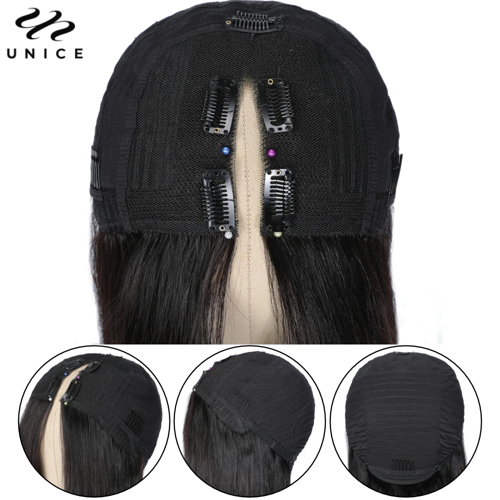 UNice Straight Bob V Part Wig Human Hair Lace V-Shaped Glueless Wig No or Minimal Leave Out 150% Density