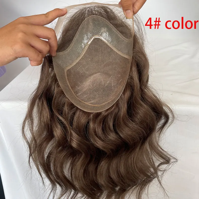 Human Hair Toupee for Men Mono Lace with Npu Around Lace Systems 10x8Inch Long Hair 12Inch 1B Mixed 80% Synthetic Grey Hair