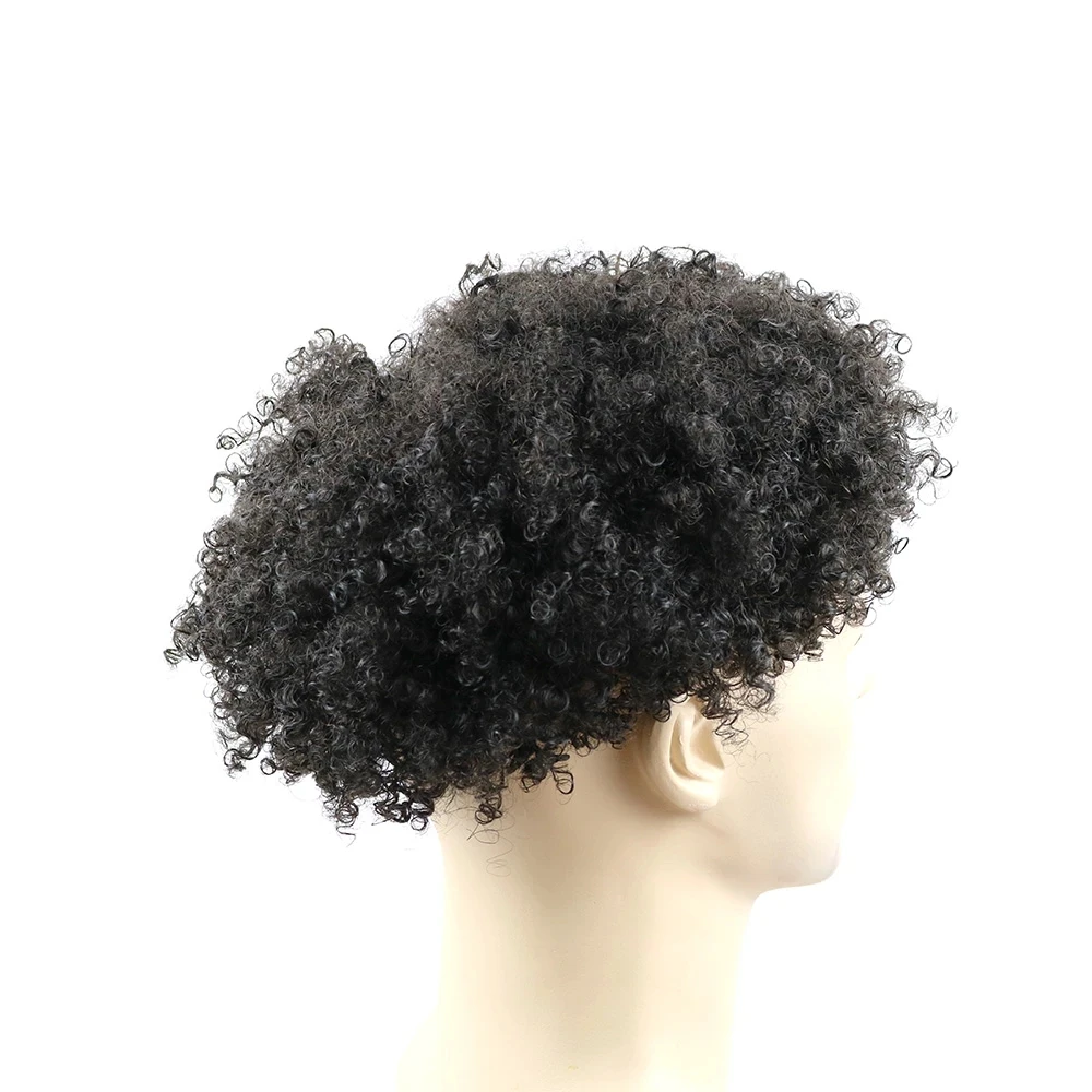 8mm Afro Toupee Man Weave Unit Black Mens Kinky Curly 100% Human Hair African American Toupees for Men Mono Lace with PU Around