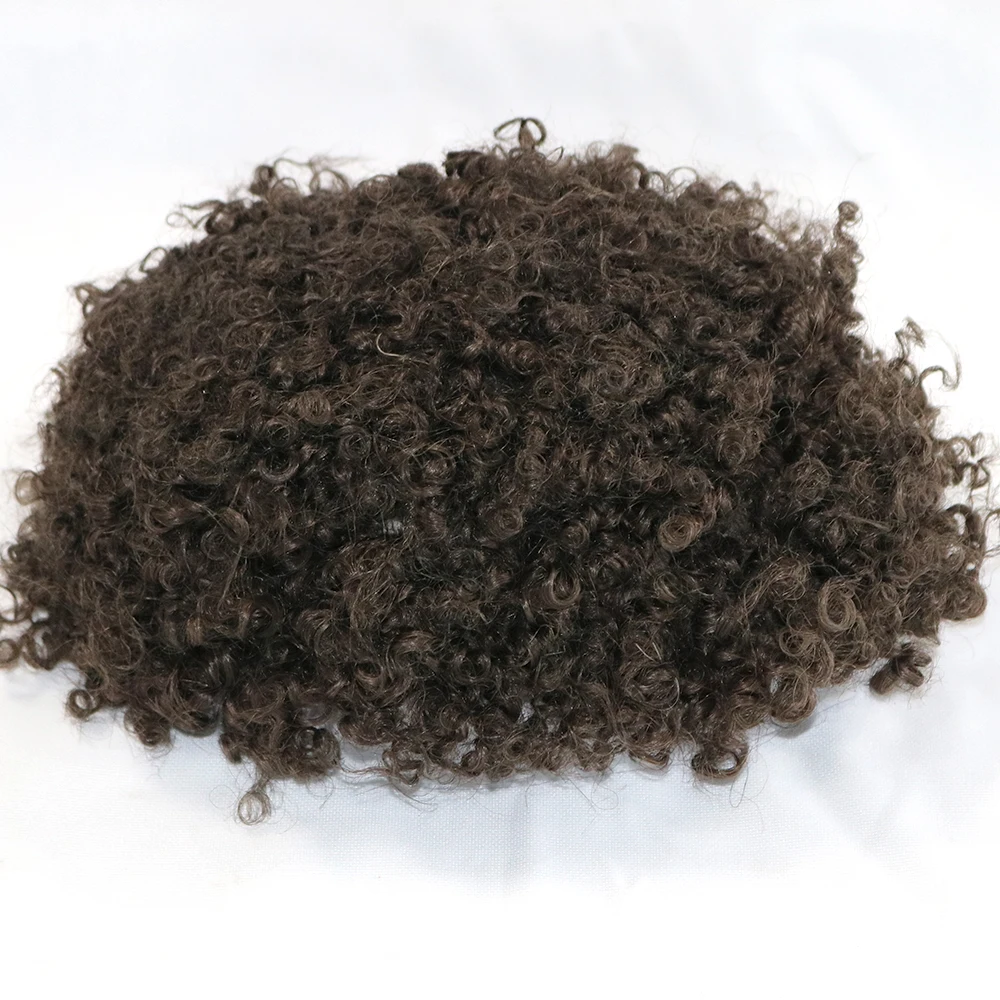 8mm Afro Toupee Man Weave Unit Black Mens Kinky Curly 100% Human Hair African American Toupees for Men Mono Lace with PU Around