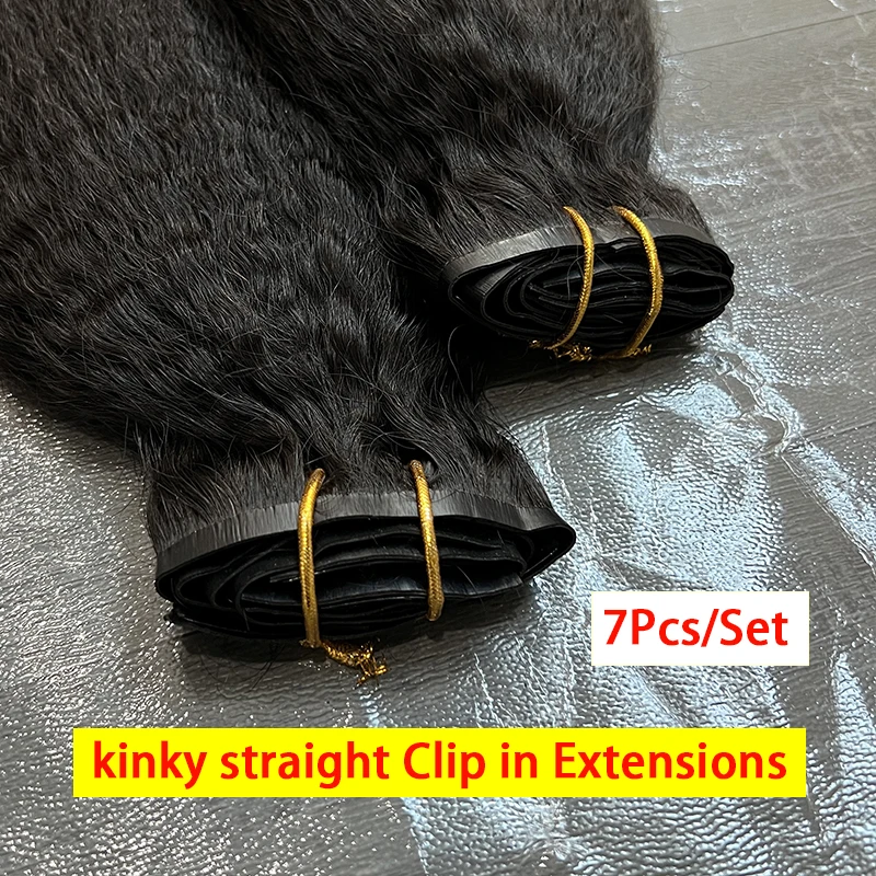 Raw Unprocessed Kinky Straight Clip In Human Hair Extensions 100% Human Hair Clip in Hair Extension 100grams 7Pcs/Set Full Head