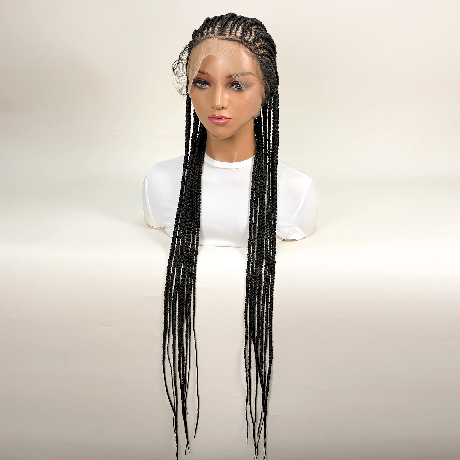 36in Full Lace Transparent Braided Wig Synthetic Fulani Cornrow Braided Wigs With Baby Hair for Black Women Daily Wear And Style