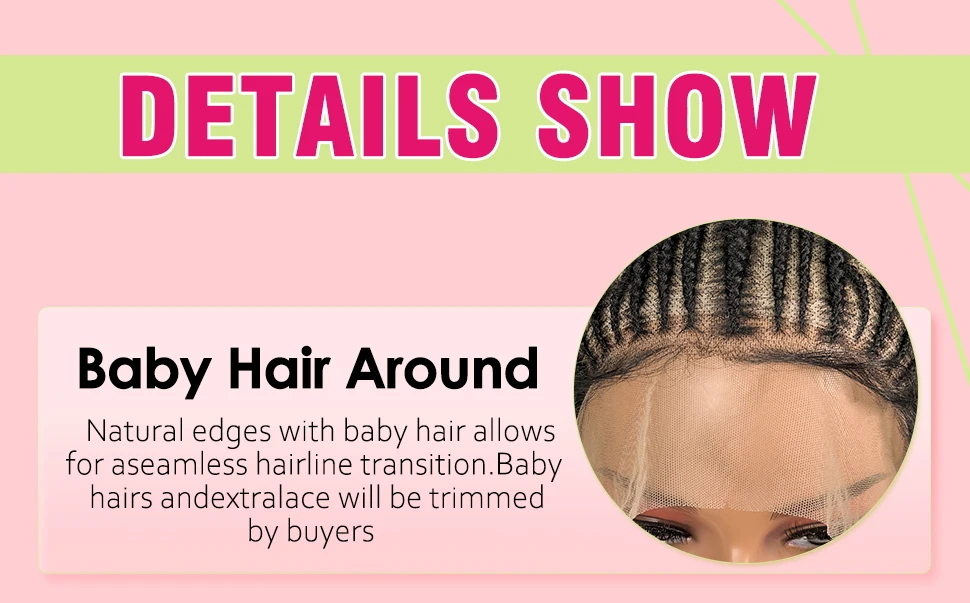 36in Full Lace Transparent Braided Wig Synthetic Fulani Cornrow Braided Wigs With Baby Hair for Black Women Daily Wear And Style