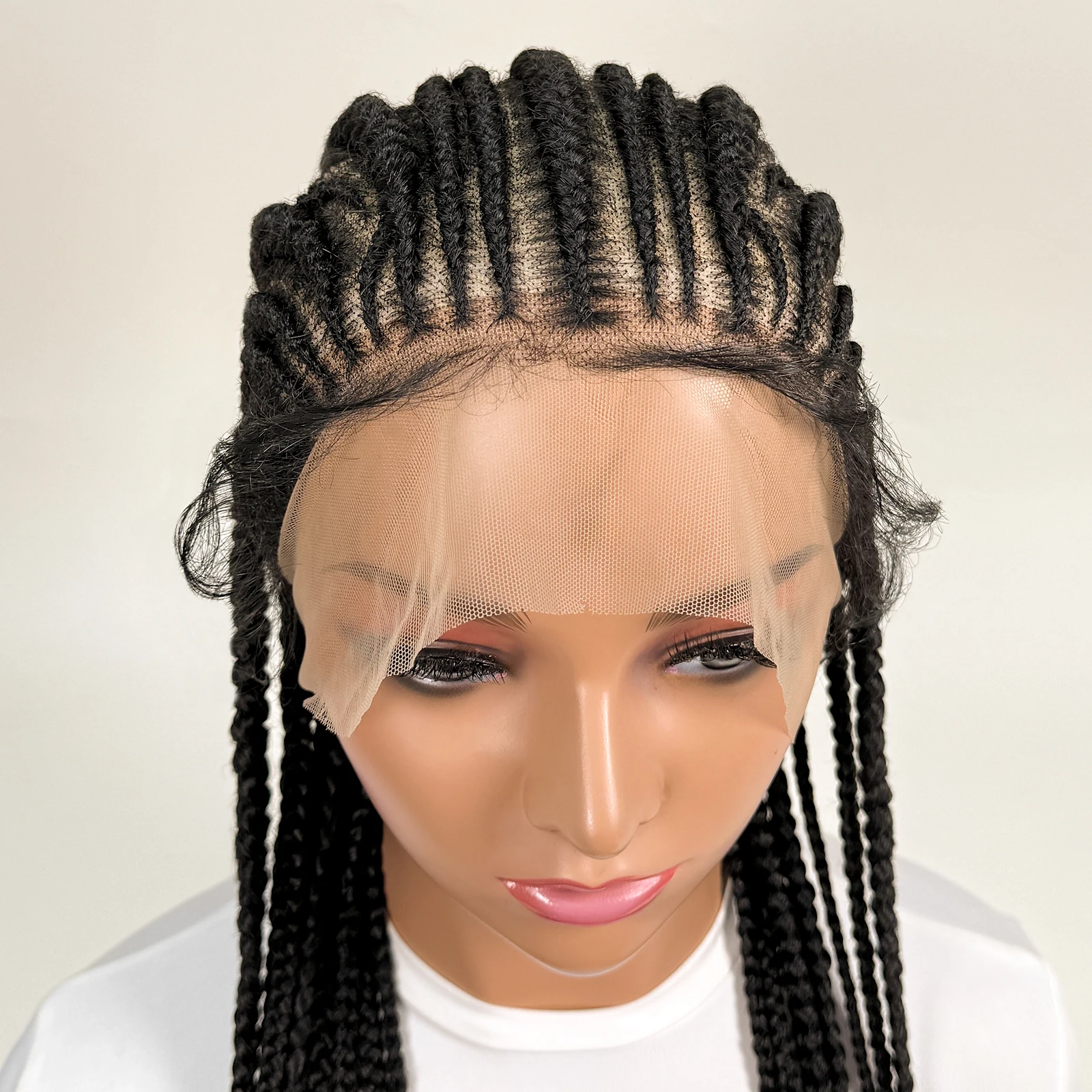 36in Full Lace Transparent Braided Wig Synthetic Fulani Cornrow Braided Wigs With Baby Hair for Black Women Daily Wear And Style